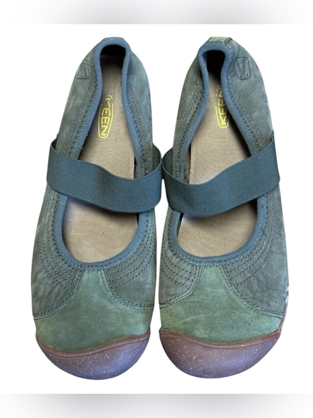 olive green suede KEEN Sienna Mary Jane Flats SZ 9